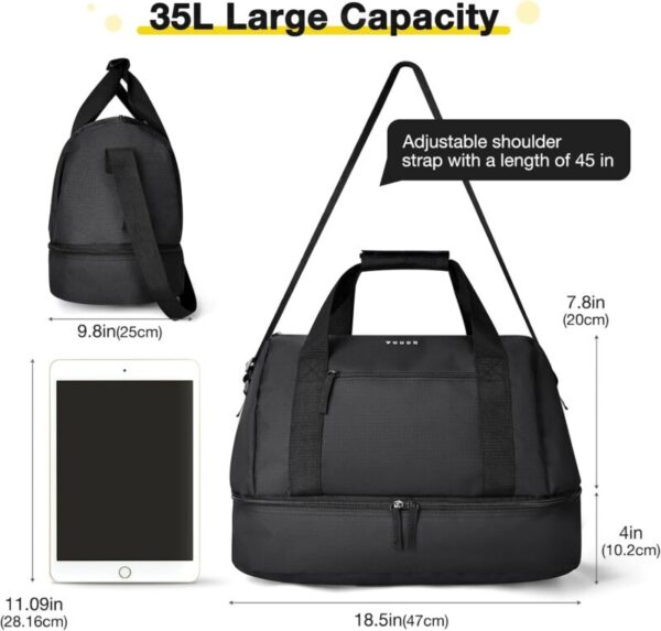 Gym Bag with Shoe Compartment, 35L Carry-On Duffel for Travel, Sports, Fitness & Workout - Image 2